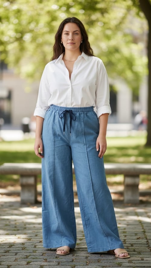 Ally Wide basic pants, Denim blue. Onesize 38-48. (2)