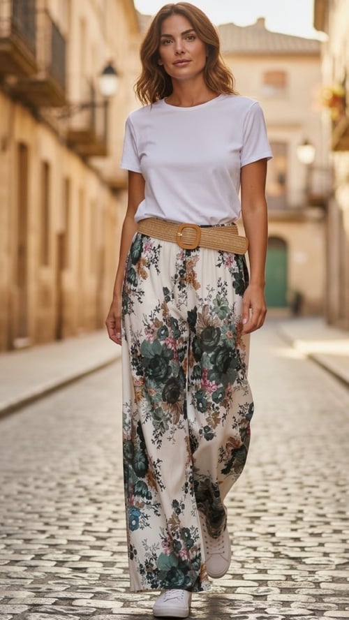 Ea Summer flower pants, Creme-kaki-rose. Onesize 38-48. (2)