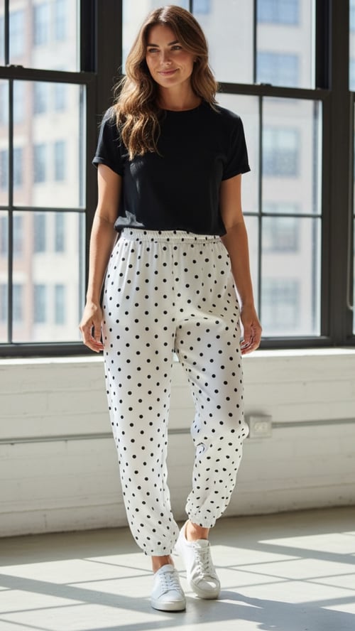 Erika viscose pants, White w dots. Onesize 38-48. (2)