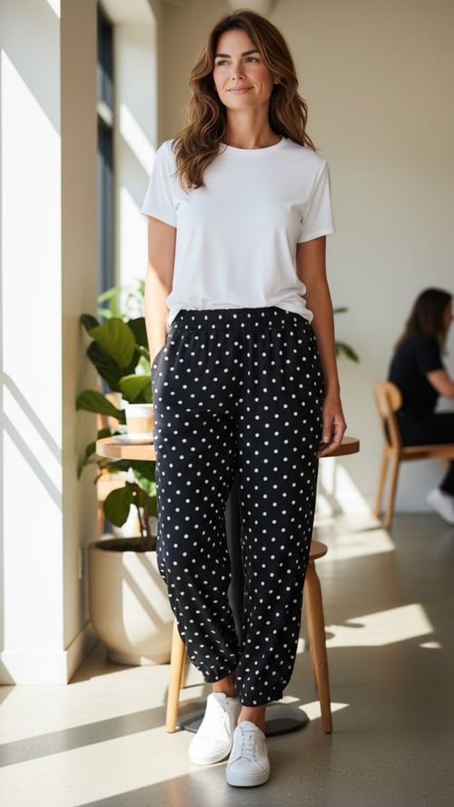 Erika viscose pants, Black w dots. Onesize 38-48. (2)