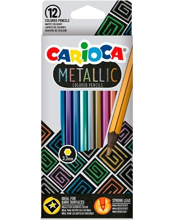 CARIOCA Metallic farveblyanter 6-kantet 3,3mm, 12stk.