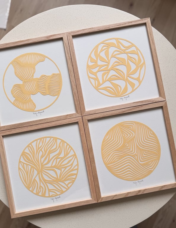 20x20cm, papercut, banana, indrammet  billede 2