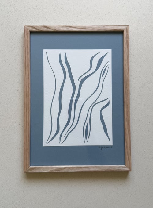 A4, papercut, dueblå, indrammet 