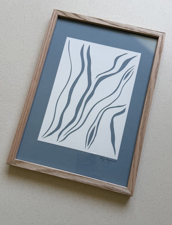 A4, papercut, dueblå, indrammet  billede 2