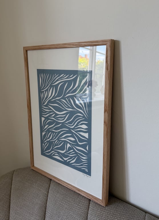A3, papercut, dueblå, indrammet  billede 2