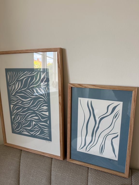 A3, papercut, dueblå, indrammet  billede 3