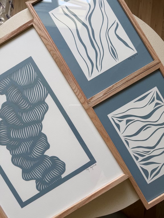 A3, papercut, dueblå, indrammet  billede 4