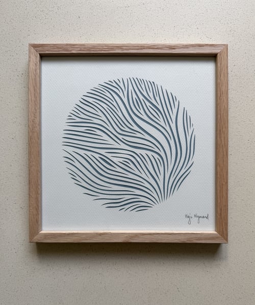 20x20cm, papercut, dueblå, indrammet 