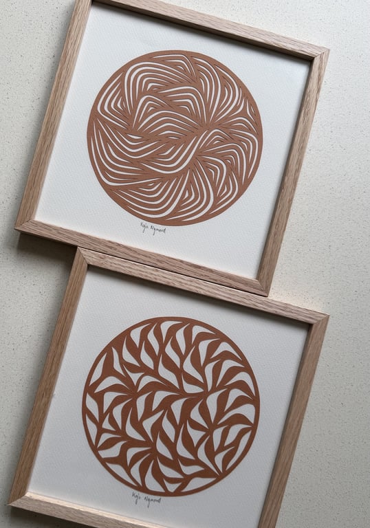 20x20cm, papercut par, terracota, indrammet  billede 2