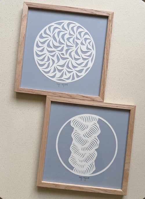 20x20cm, papercut par, stålblå, indrammet  (3)