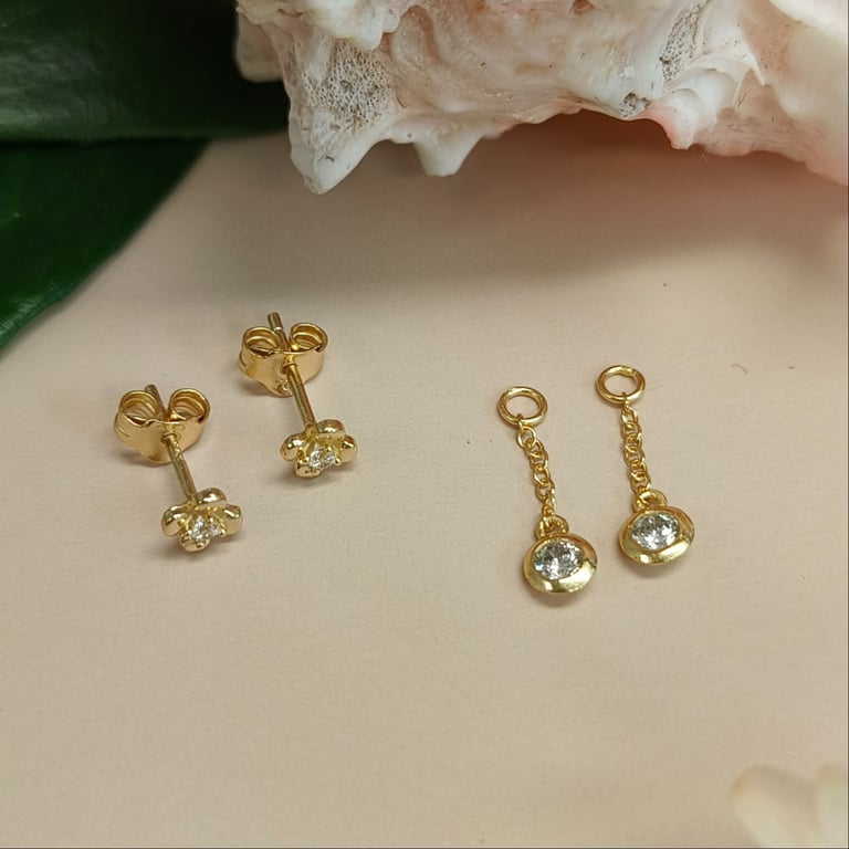 Diamant blomst med vedhæng - øreringe billede 3