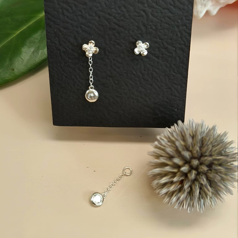 Diamant blomst med vedhæng - øreringe billede 2