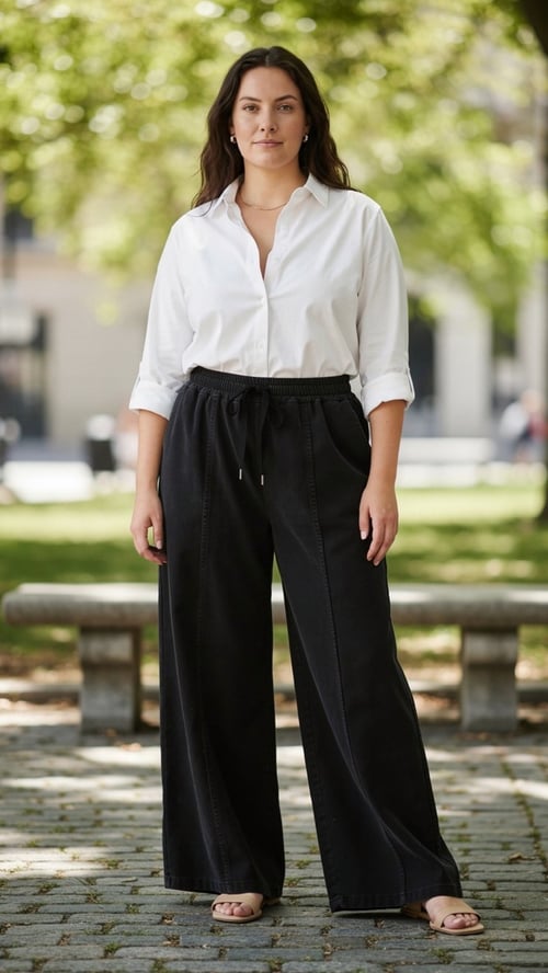Ally Wide basic pants, Black. Onesize 38-48. (2)