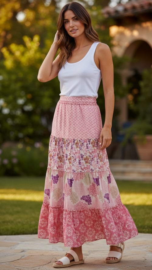 Ingeborg cotton skirt, Rosa w flowers. Onesize 36-46. (2)