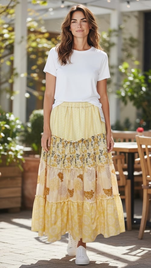 Ingeborg cotton skirt, Yellow w flowers. Onesize 36-46. (2)