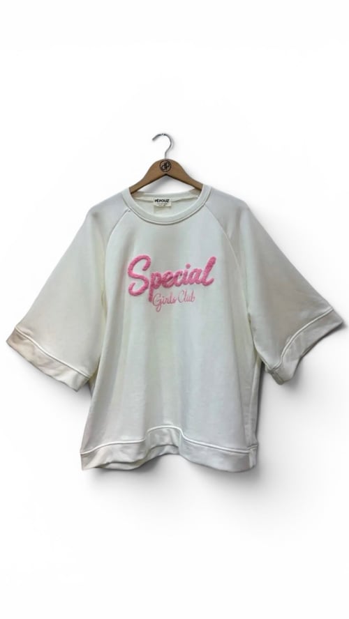 Merle cotton sweat blouse, White w rosa. Onesize str. 38-48. (2)
