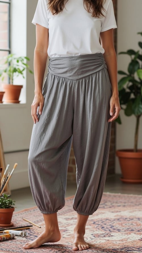 Petrea cotton harems pants. Cappuccino. Onesize 36-46. (2)