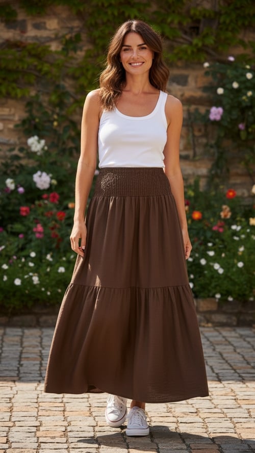 Tonya viscose skirt. Hot Chokolate. Onesize 36-44. (2)