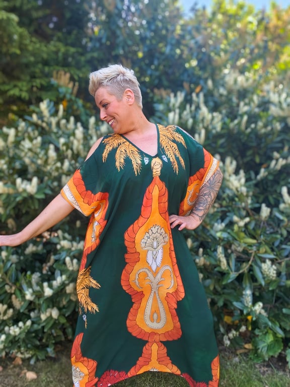 Alice Kjole Grøn/Orange billede 3