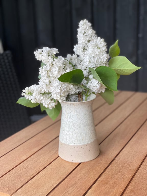 Keramik vase, cremehvid/rå - 16 cm billede 2