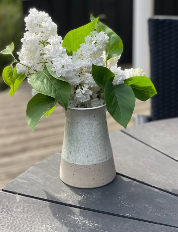 Keramik vase, cremehvid/rå - 16 cm billede 3