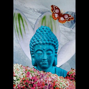 Turkis Buddha med sommerfugl. – produktbillede