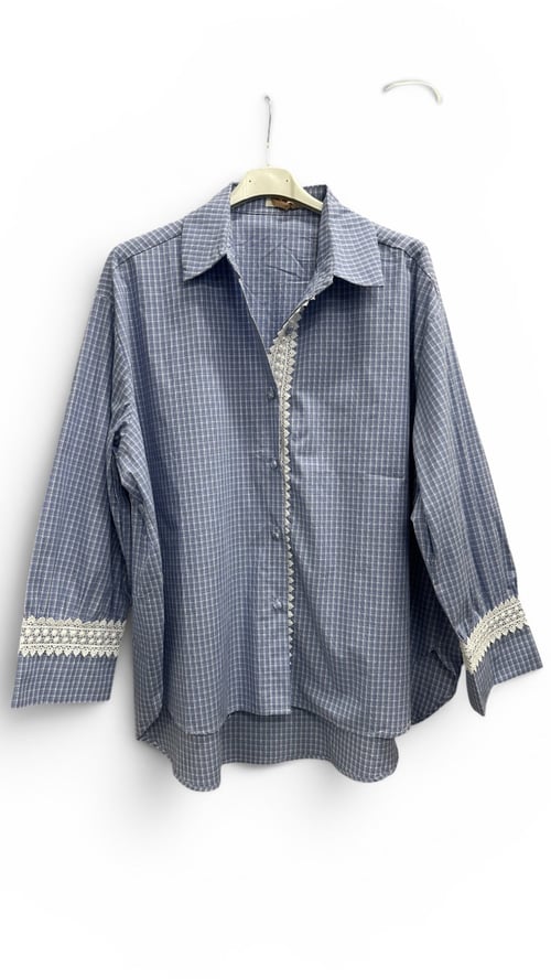 Britney cotton shirt. Blue w tern. Onesize 38-48. (2)