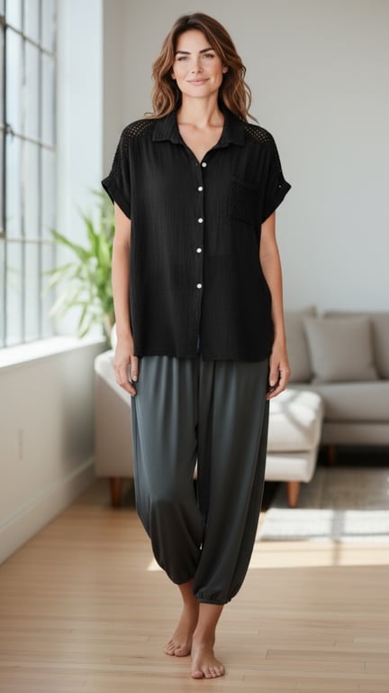 Dicte basic cotton sæt. Black/dark grey. Onesize 36-46.
