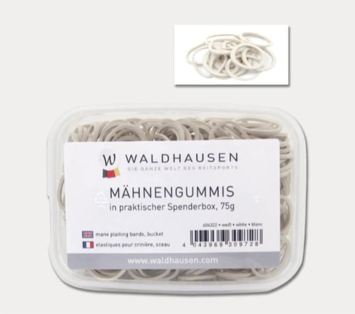Plastikæske med hvide elastikbånd til manpleje fra Waldhausen. (1)
