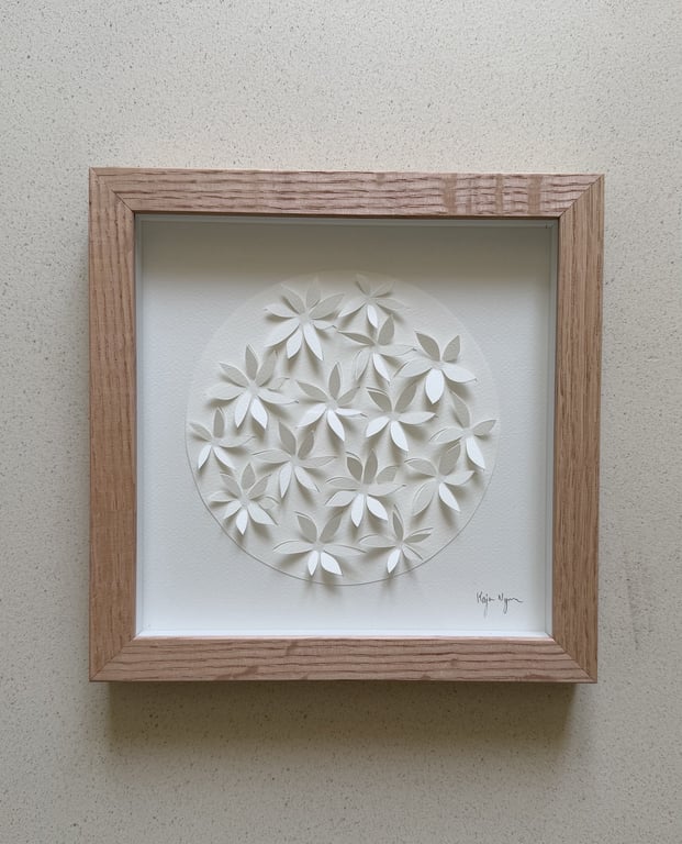 20x20cm, 3D papercut, indrammet 