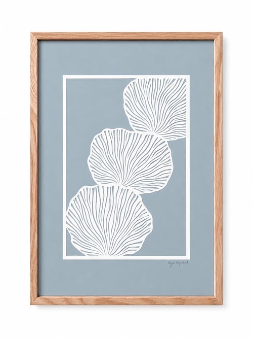 A3, papercut, dueblå, indrammet 