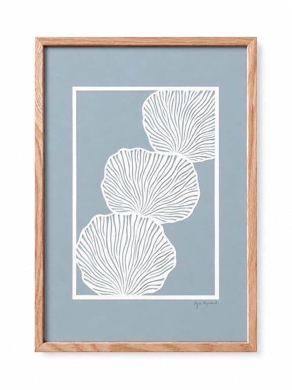 A3, papercut, stålblå, indrammet 