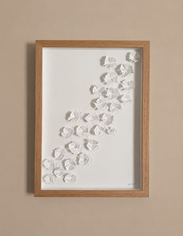 A3, 3D papercut, hvid, indrammet 