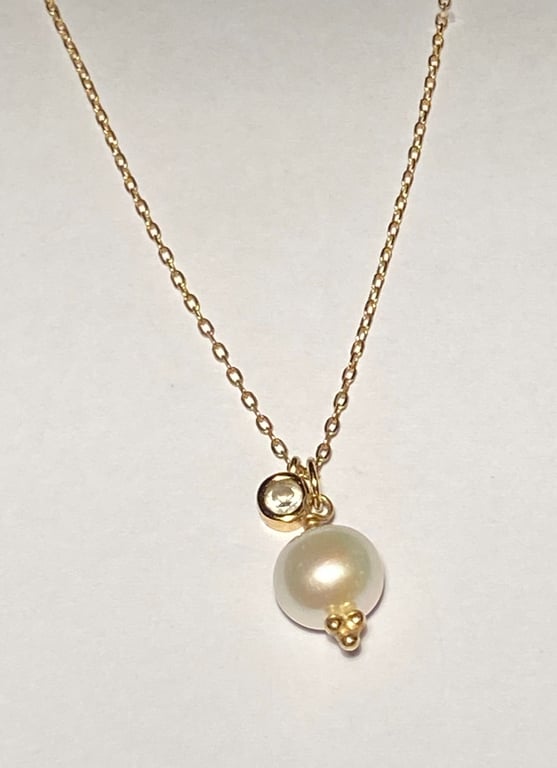 Necklace with freshwater pearl and zirconia  billede 2