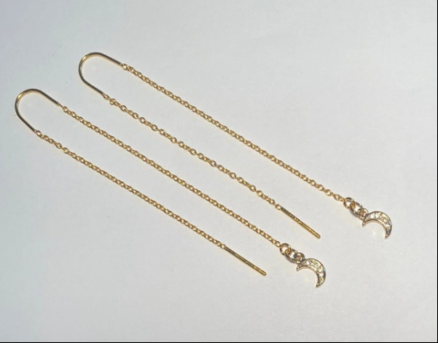 Earrings with double chains and zirconia moon 
