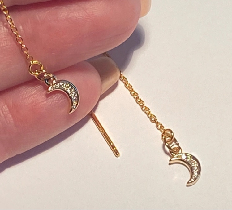Earrings with double chains and zirconia moon  billede 2