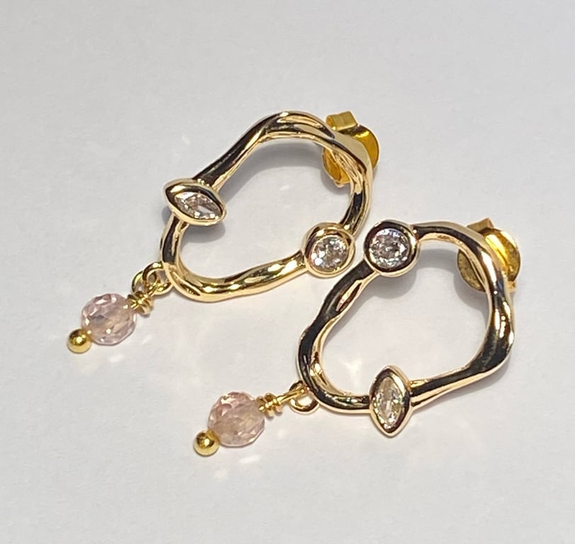Earrings with organic look and zirconia  billede 4
