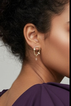 Earrings with organic look and zirconia  billede 3