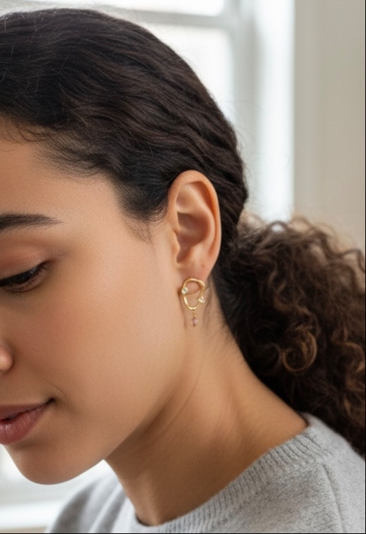 Earrings with organic look and zirconia  billede 2