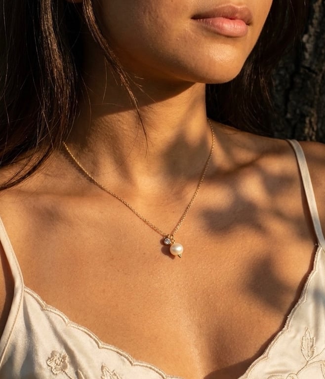 Necklace with freshwater pearl and zirconia 