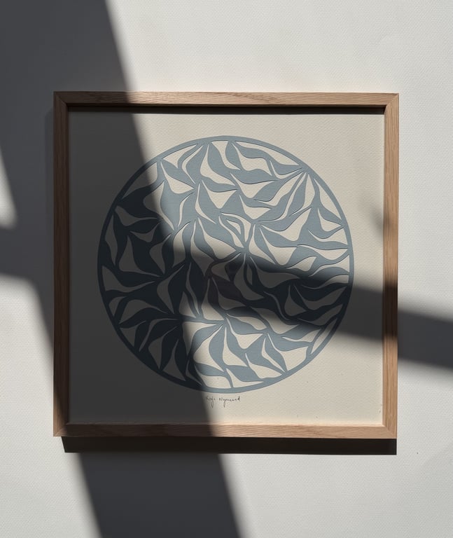 30x30cm, papercut, dueblå, indrammet  billede 2