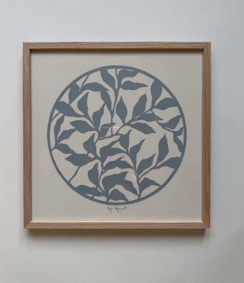 30x30cm, papercut, dueblå, indrammet 