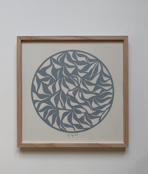 30x30cm, papercut, dueblå, indrammet 