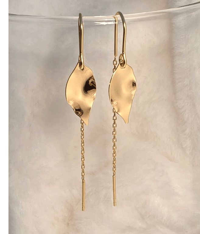 Chain earrings with wavy leaves  billede 3