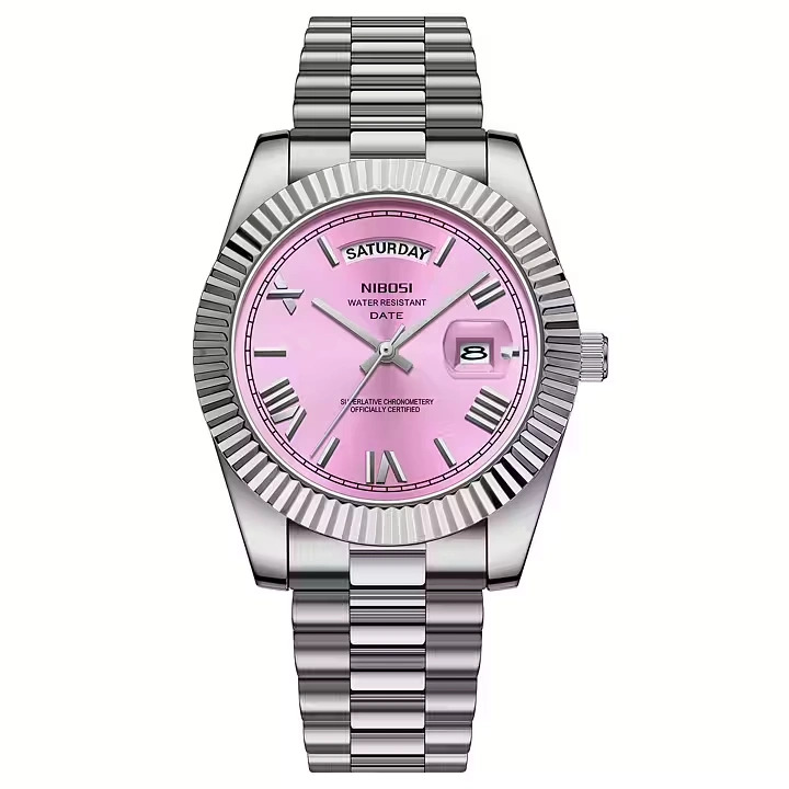 Nibosi Day-Date Roman Silver Pink