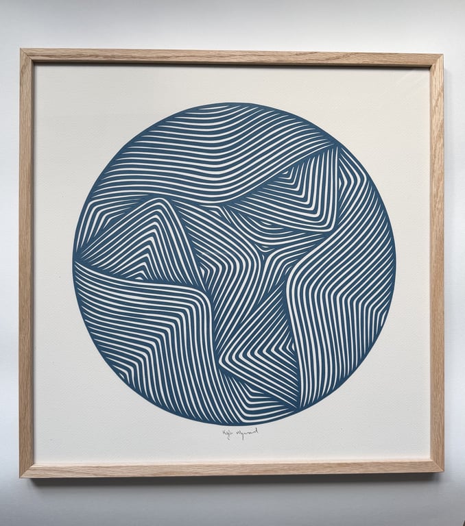 40x40cm, papercut, petroleum, indrammet  billede 3