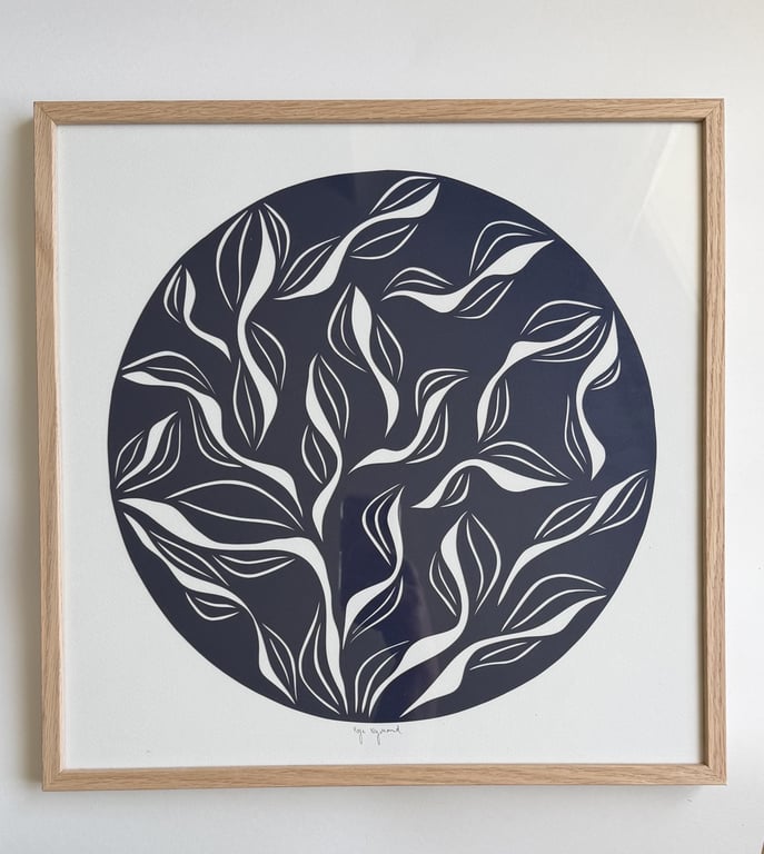 40x40cm, papercut, marineblå, indrammet  billede 3