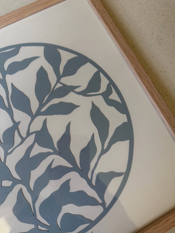 30x30cm, papercut, dueblå, indrammet  billede 2