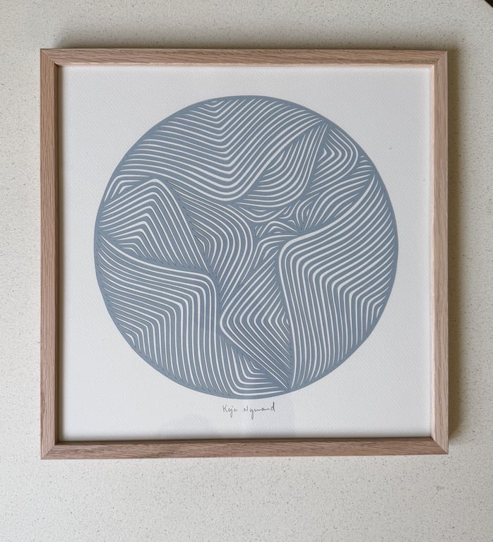 30x30cm, papercut, dueblå, indrammet 