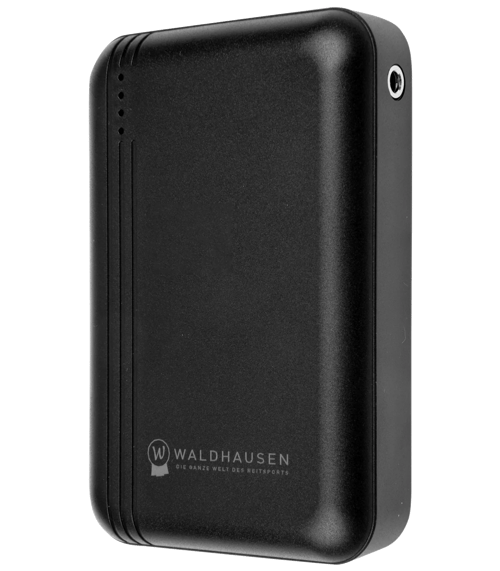 Sort bærbar powerbank med afrundede hjørner og et stik på siden. (1)